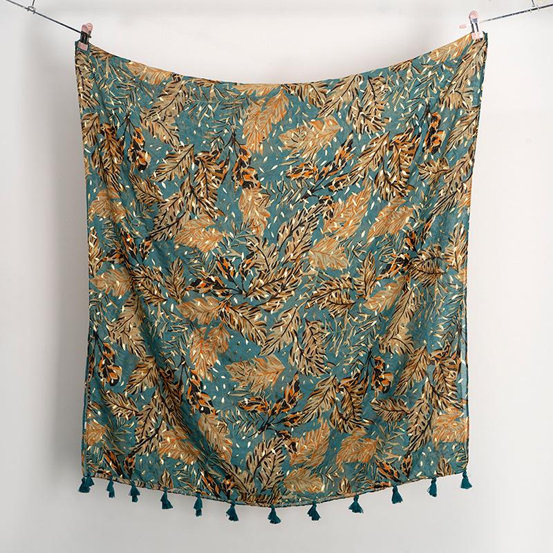 Gold Shiny Dot India Floral Tassel Viscose Shawl Scarf Lady High Quality Wrap Pashmina Stole Bufandas Muslim Hijab 180*90Cm