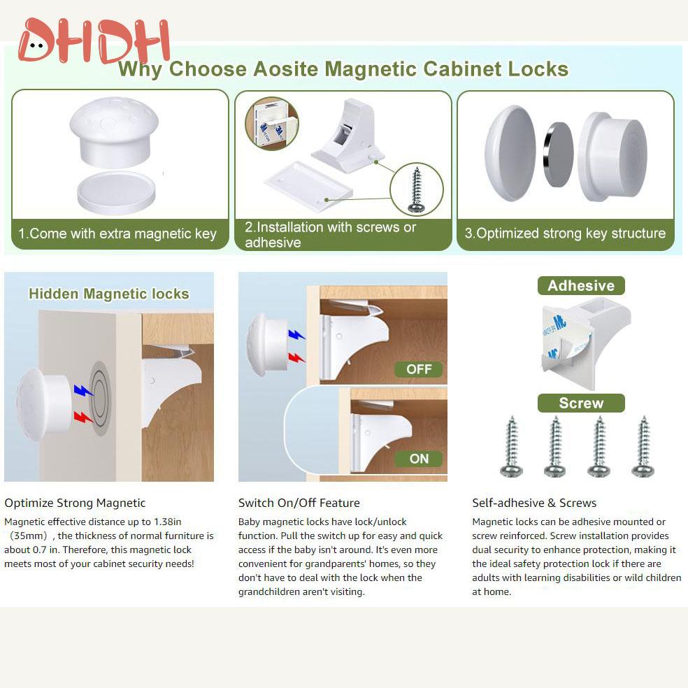 New Style Baby Safety Lock Magnetic Cabinet Locks Baby Proofing Drawer Cabinet Safety Accessories Self-adhesive or Screw Fixed