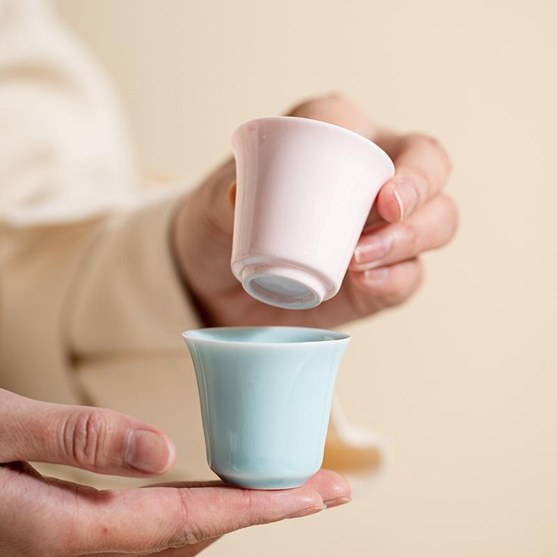 1 Pc Chinese Ceramic Tea Cup Handmade Solid Color White Porcelain Teacup Household Tea Bowl Personal Meditation Cup Teaware