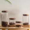 1Pcs Wooden Cover Coffee Beans Vacuum Sealed Tank Transparent Glass Food Storage Jars Household Moisture-Proof Container