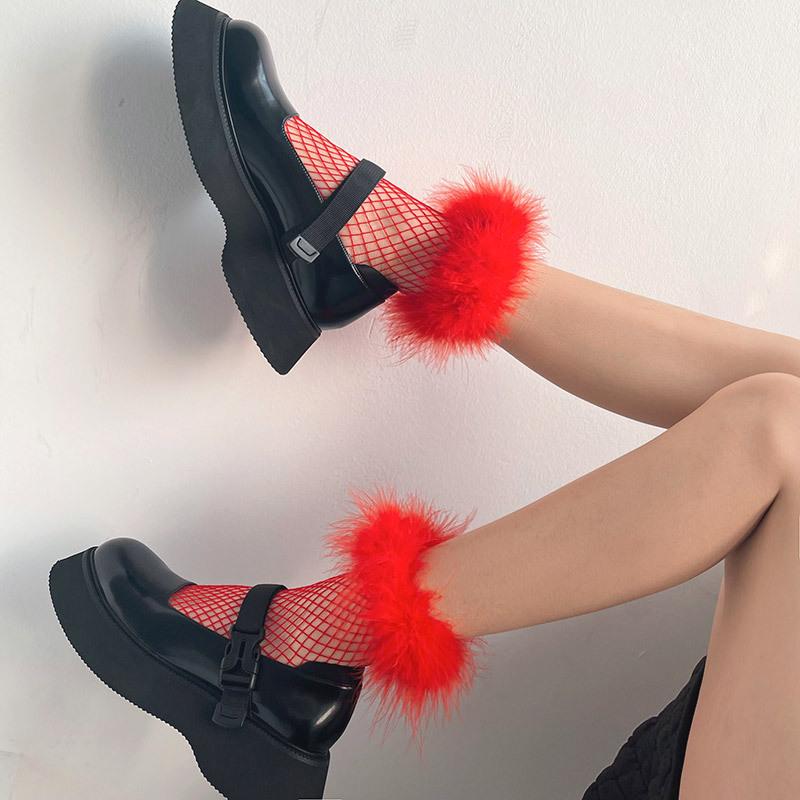 Fashion New Arrival Personality Fishnet Furry Short Socks for Y2K Girls