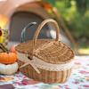 Wicker Picnic Basket with Lid and Handle Sturdy Woven Body with Washable Lining for Easter,Mother's Day,Outdoor Camping