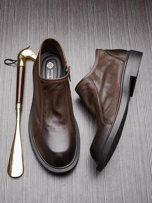 Pánské kožené boty Kožené boty pro volný čas Pánské boty Měkká podrážka Single Shoes Pánské nízké britské matné retro boty na zip