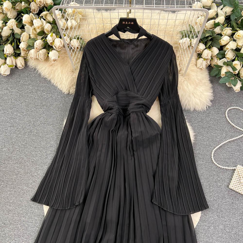 Robe Élégante Femme Portefeuille Mousseline De Soie - Manches Volantes Et Ceinture - Idéale Soirées
