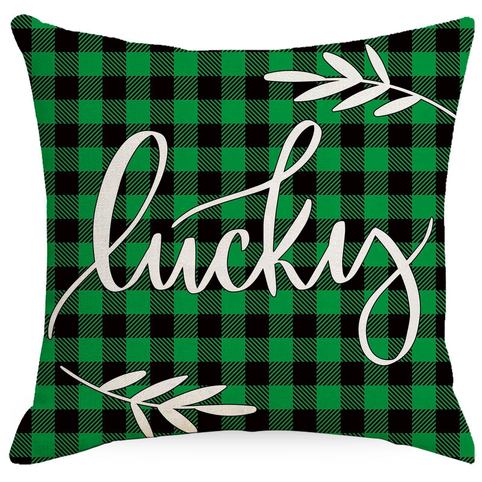 улица. Наволочка на День Святого Патрика Полосатая Клетчатая Домашняя Наволочка для Гостиной Дивана Спальни Чехол для Подушки Премиум Прочный 45 * 45Cm