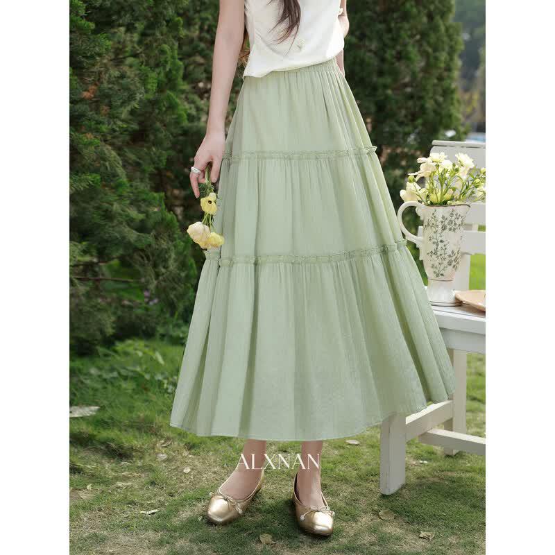 

Women s Elegant Green A-Line Midi Skirt L