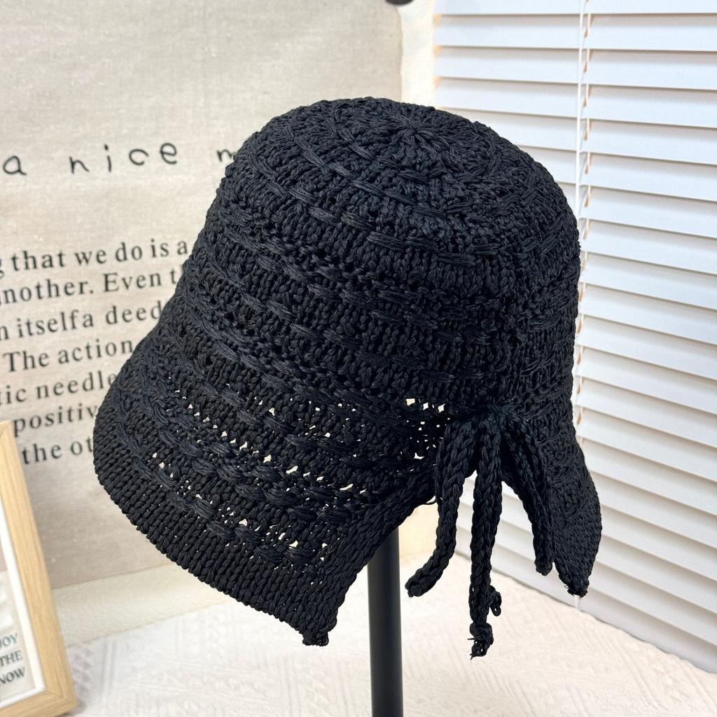 Summer new sun hat women's South Korea Dongdaemun weaving hollowed out after split fork sun protection hat fisherman hat children
