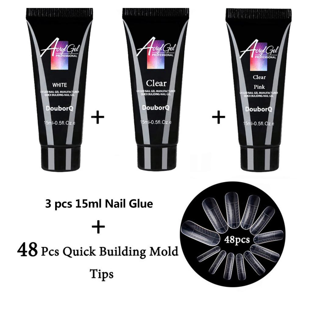 Nagelkleber Nagelverlängerung + 48 Stück Schnellaufbau-Formspitzen Gel-Aufbau-Set Schnelltrocknende Nagelkunstwerkzeuge