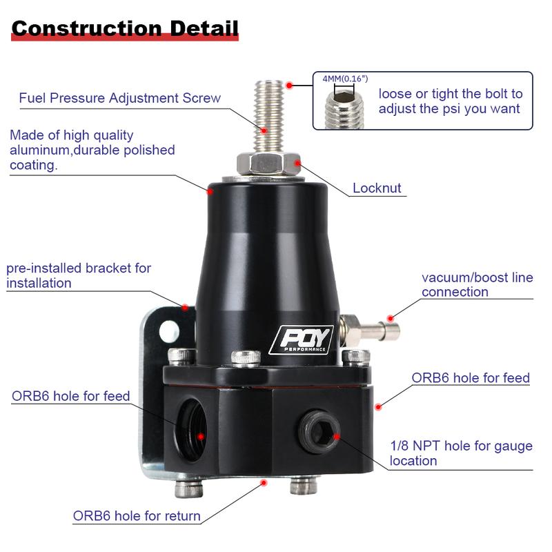 WLR - Universal Black Fuel Pressure Regulator With White Oil Gauge 3 Pieces AN6 Fittings 30-70 PSI WLR7845
