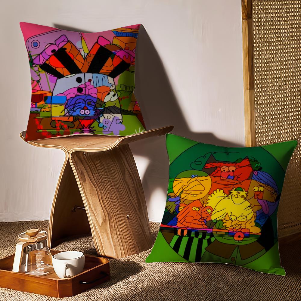 Cute Retro Illustration Cushion Cover Pattern Printed Pillowcase For Living Room Sofa Cushion Cover & Bedroom Decor