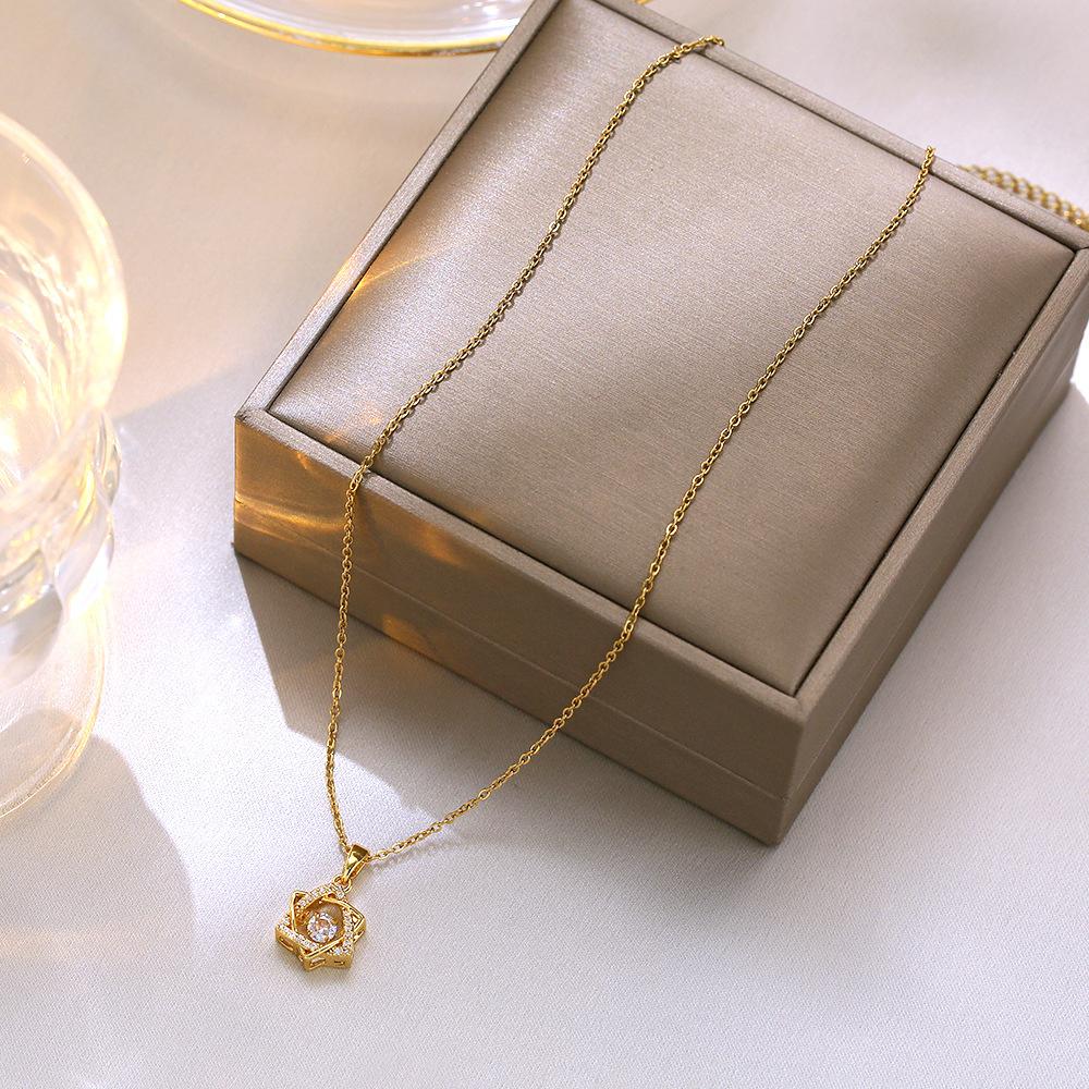 Rose Gold Flexible Six-Pointed Star Collarbone Necklace Titanium Steel Pendant Women Jewelry