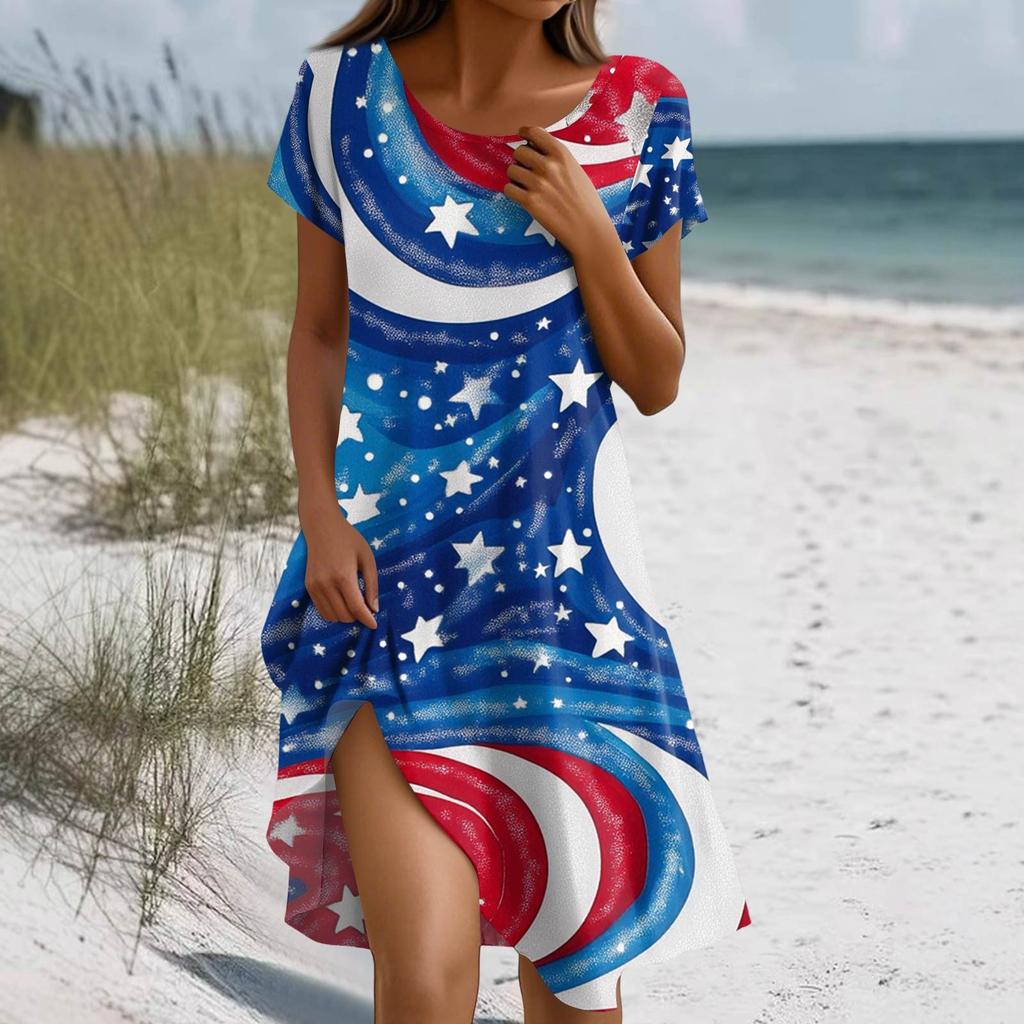 Boho šaty s krátkým rukávem pro ženy Ležérní volný střih letní letní šaty s květinovým potiskem šaty s kapsami