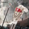 Red Resin Feather Skull Head Walking Cane Fashion Decorative Steel Stick Gentleman Elegant Cosplay Cane Knob Crosier 98cm