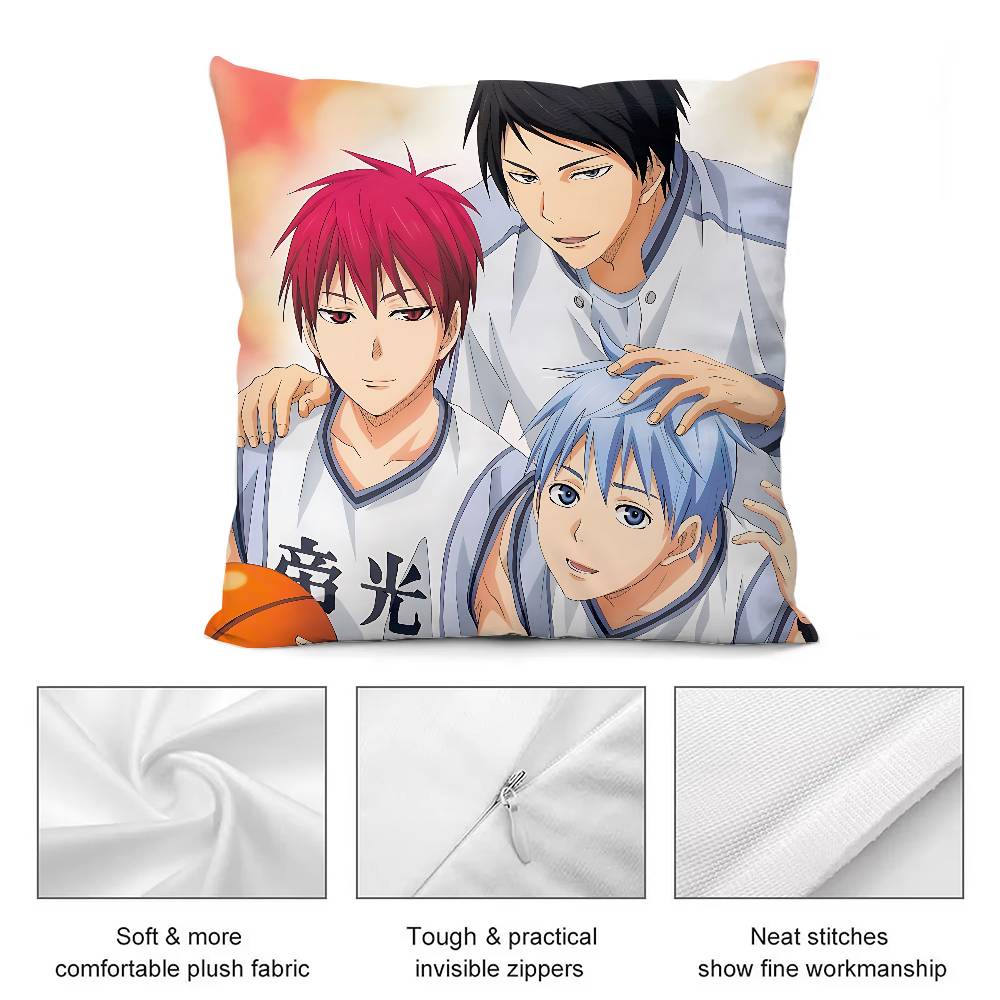 Cool A-Kurokos Basketball Pillow Case Cushion Cover Soft Cute Throw Pillow Case For Car Sofa Pillowcase Polyester With Zipper