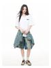 Japanese Minimalist Women's TU Print Cotton T-Shirt - Loose Short Sleeve, Round Neck, Trendy and Versatile Summer Top