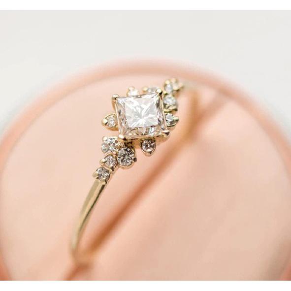 Koguxuix Vintage Ring Gold Engagement Ring CZ Crystal Diamond Wedding Ring 14k Gold Milgrain Ring Band (8)