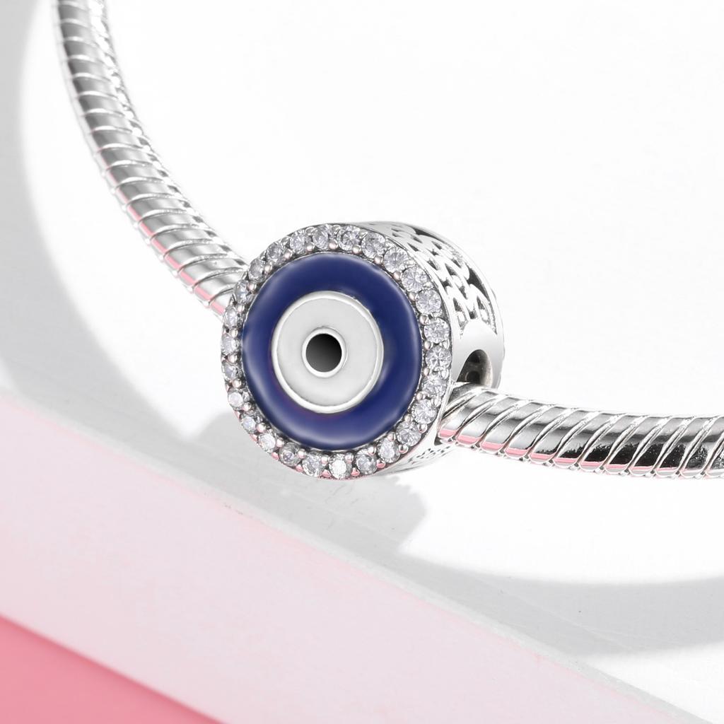 Fashion 925 Sterling Silver Colorful Evil Blue Eye Enamel Zircon Beads Fit Original Women Charm Bracelet Necklace Jewelry Making