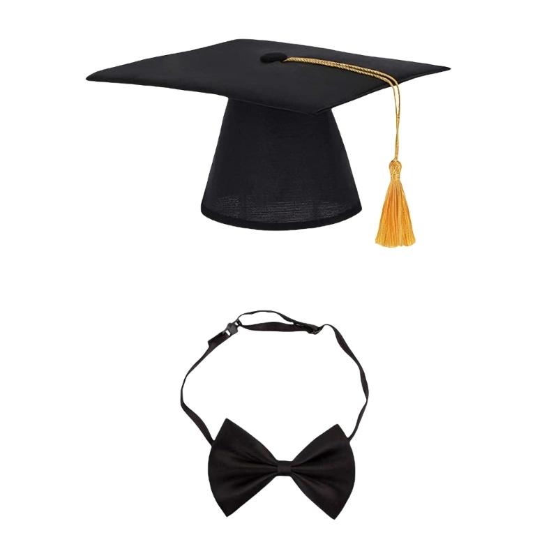 

Soft Polyester Dog Graduation Cap with BowTie Yellow Tassels for Small Pet in Celebration Event Easy Wear 1