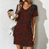 Summer Fashion Women's V Neck Short Sleeve Retro Geometric Pattern Printed  Dress Sex Short Skirt Dresses