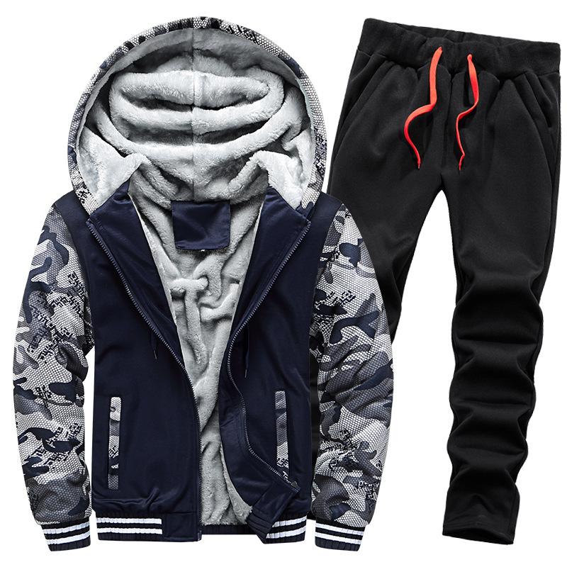Velvet Sweater Suit Men's Thickened Warm Cardigan Autumn Winter Sports Hooded Men