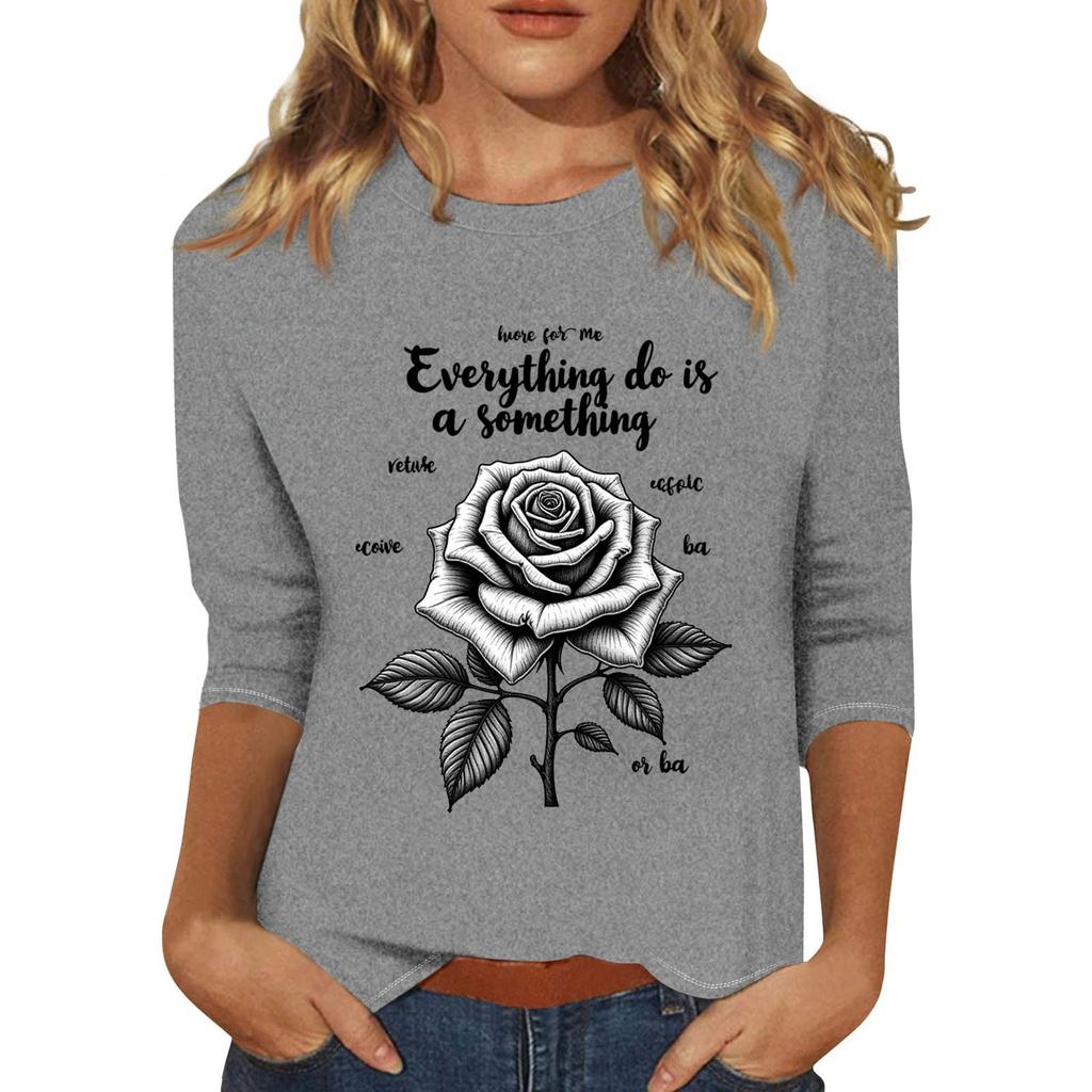 Modisches, lässiges Pullover-Oberteil mit Dreiviertelärmeln und bedrucktem Kragen für Damen