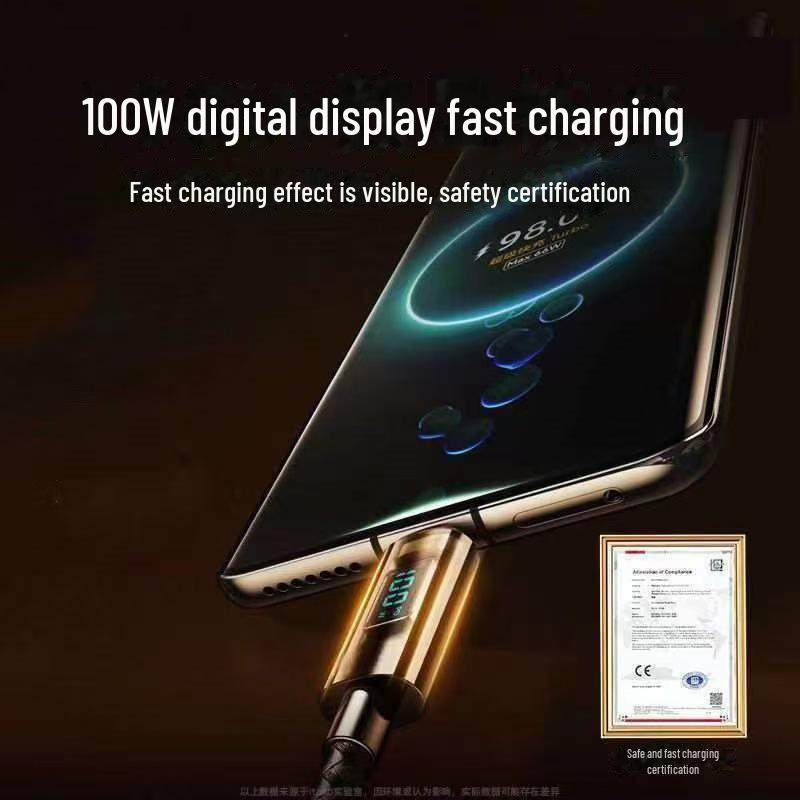 120W High-End Fast Charging Intelligent Type-C Cable for Huawei, Vivo, Xiaomi, OPPO with Digital Display