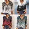 Streetwear Geometric Pattern Long Sleeve T Shirt For Women With V Neck Casual Fit