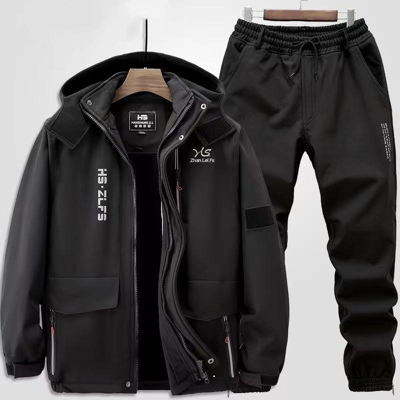 Winter Plus Velvet Thickened Jacket Suit Men's Windproof and Waterproof Outdoor Mountaineering Suit Cold and Warm Jacket Tooling