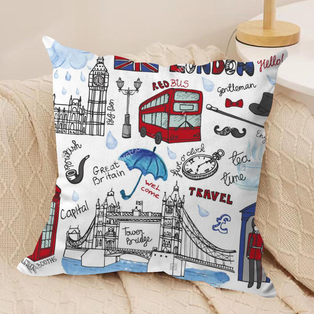LOVE England Printed Cushion Cover Soft Plush Fabric DoubleSided Printed Sofa Cushion Cover for All Seasons Home Decor Gift