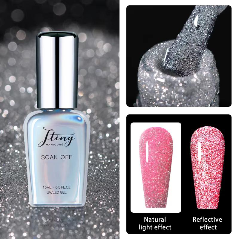 JTING New Design Top Shiny Quality 2 Effects Diamond Reflective Glitter Top Coat Gel Polish OEM ODM Free Customizaiton Service