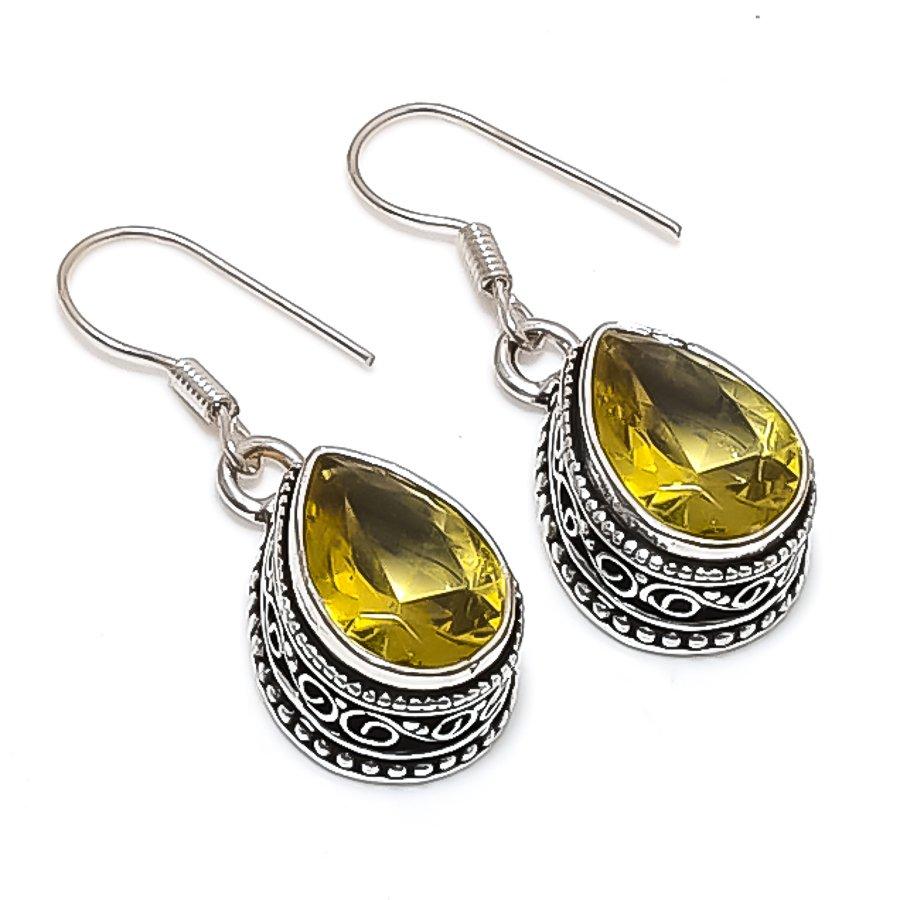 Natural Citrine Gemstone Handmade 925 Sterling Silver Jewelry Earring 1.38" b2s83