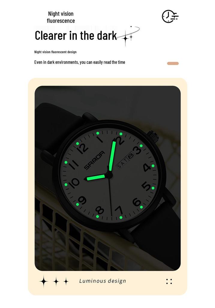 Sanda Quarzuhr Wasserdicht Leise Doppelkalender Unisex Uhr für Prüfung und Studium
