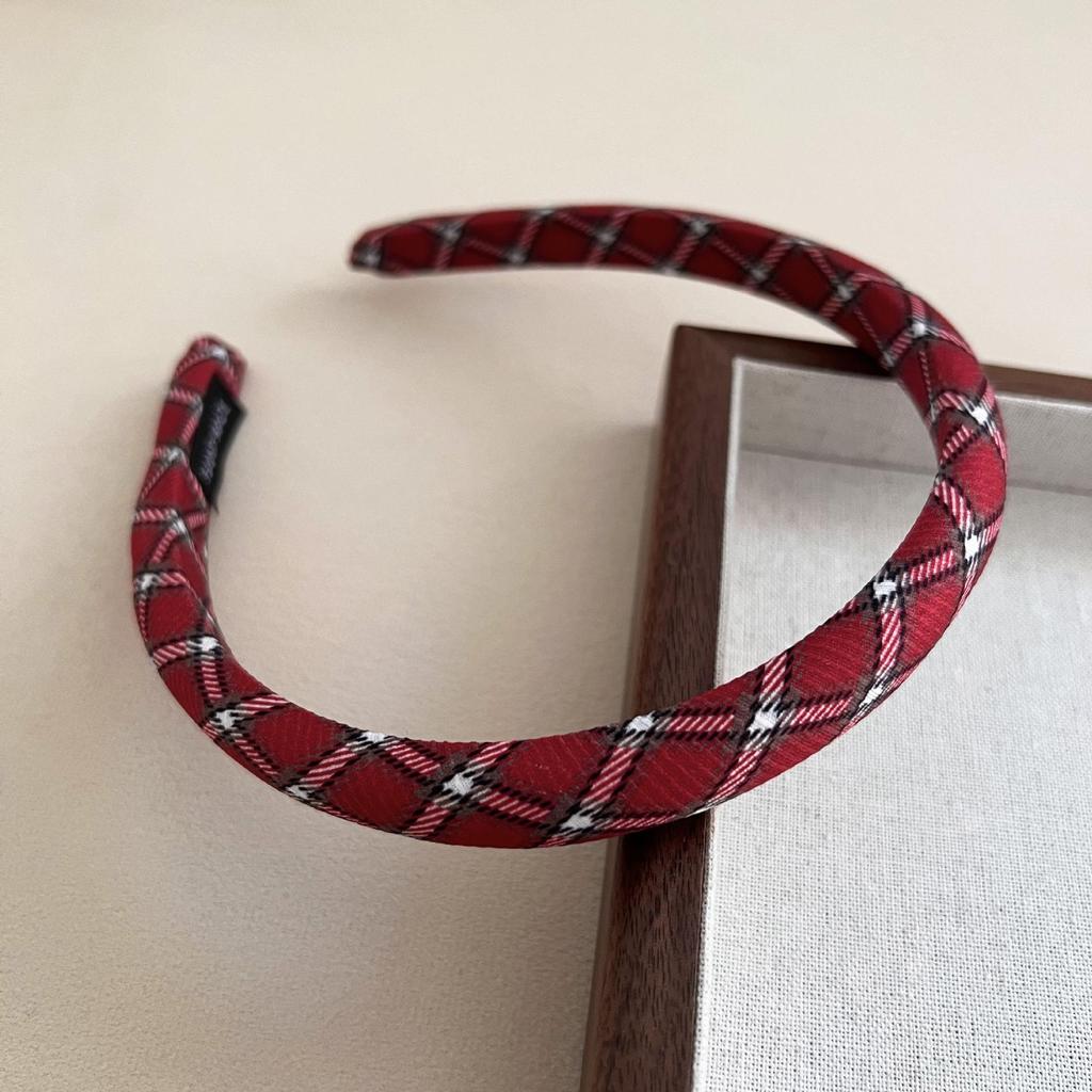 Red Plaid Retro Headband - Women's Festive Thin Edge Hair Clip