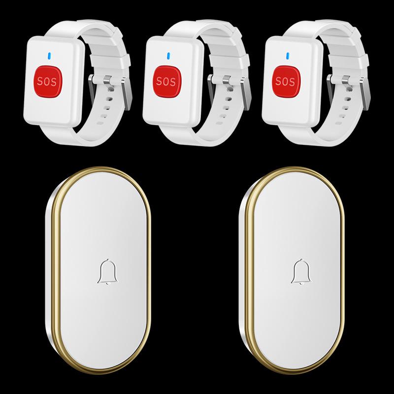 Waterproof Wireless Doorbell with 3 Receivers, 2 Transmitters, Remote Control, Long-Range Elderly Call Device & Wristband.