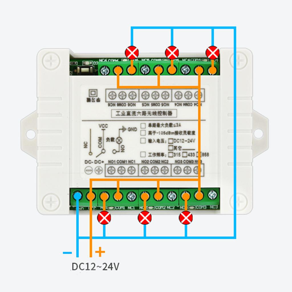 315Mhz 433Mhz RF Remote Control Wireless Switch DC 12V-36V 6CH 6 Way Relay Receiver and 6CH Transmitter for Door Lock