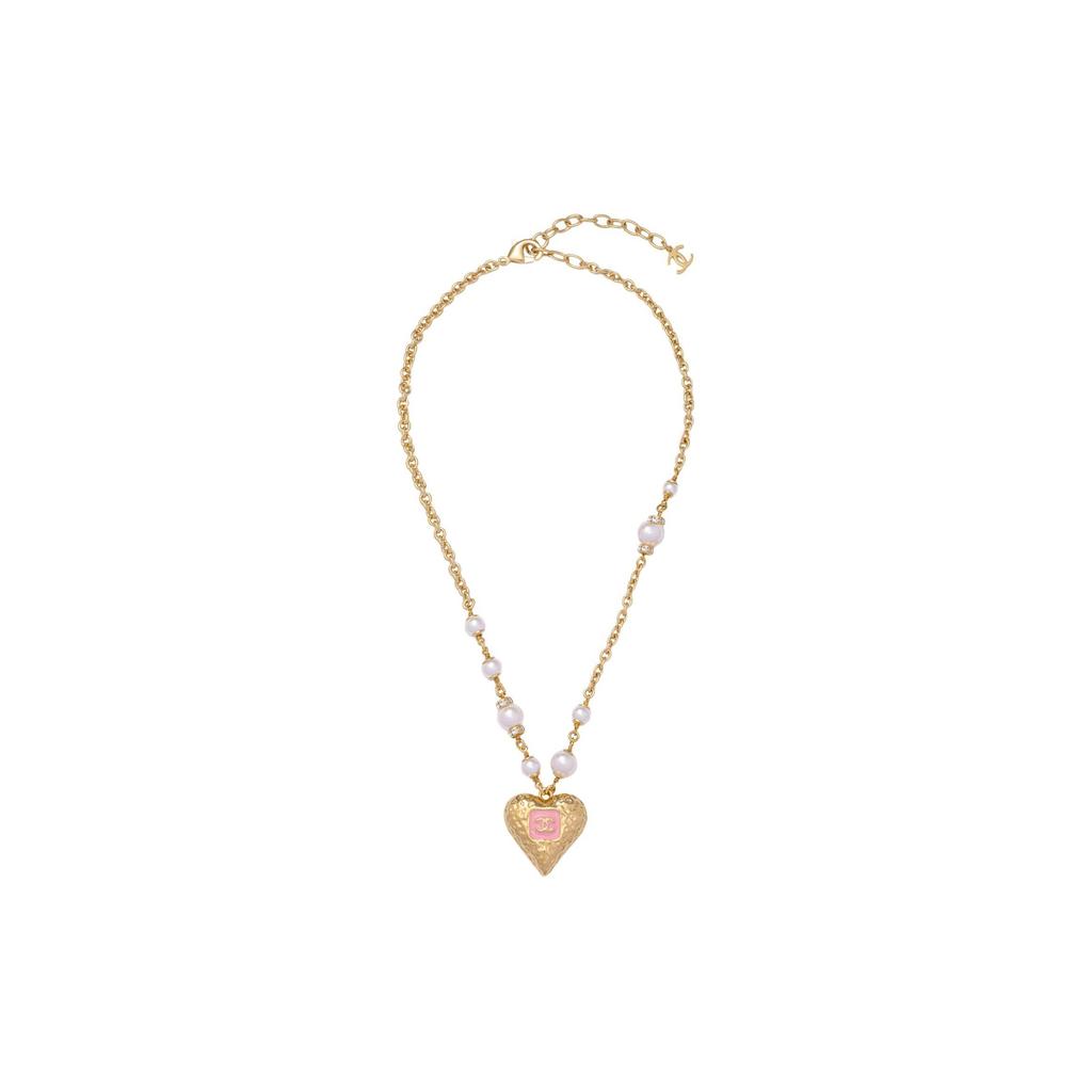 Chanel 23K Heart Classic Double C Pearl Necklace Women Necklace Gold ABC235-B14766-NS752