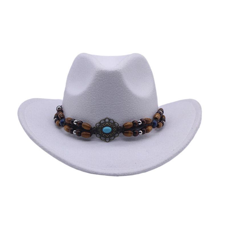 European and American New Western Cowboy Hat Woolen Jazz Top Hat Men and Women's Ethnic Style Big Eaves Hat Autumn and Winter Felt Hat