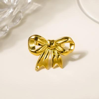 Bowknot 18k Gold Stainless Steel Open Ring for Women - European & American Style, Versatile & Unique Jewelry Gift