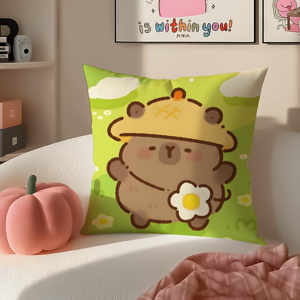 Chill Cute Adorable Art Cartoon CCapybara Cushion Cover Pillowcase Short Plush Invisible zipper Room Sofa Cushion Cover