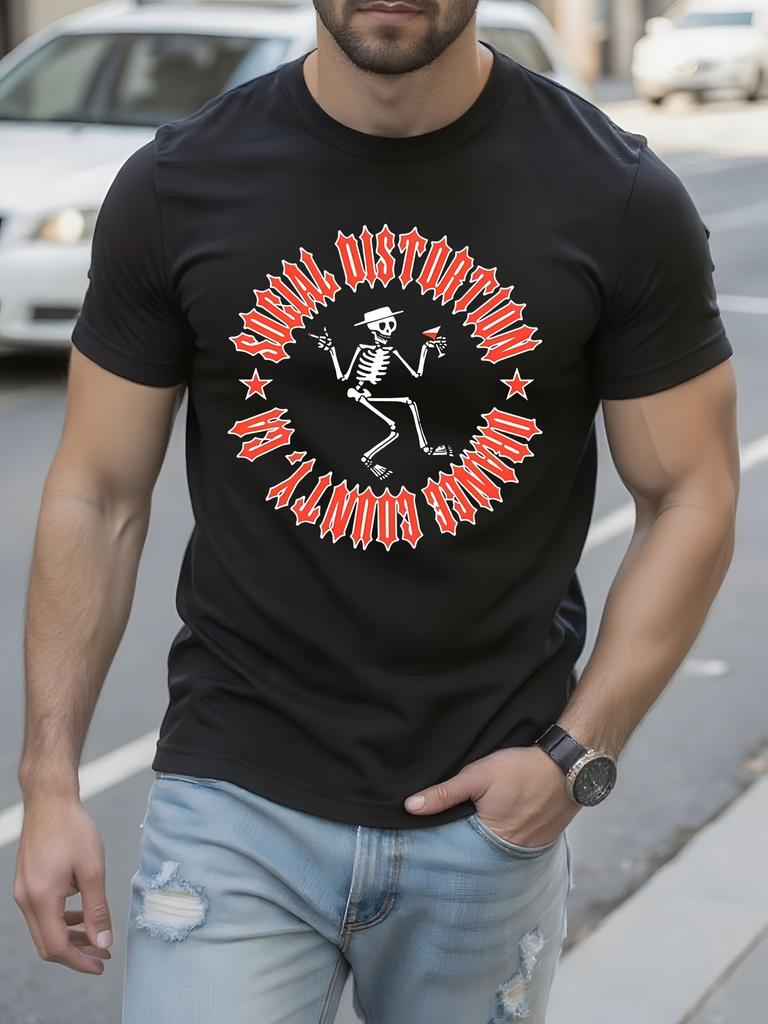 Social Distortion Winged Wheel Graphic - Black Streetwear Tee with Red Accents T-shirt