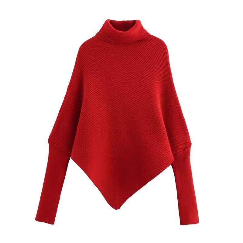 Kaslead New Arrival Women's Clothing Fashion Style Fashion Minimalist Turtleneck Asymmetrical Hem Knitwear