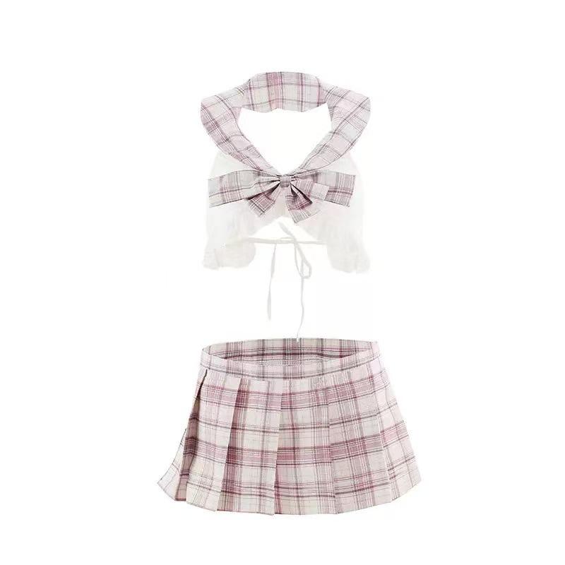 Sexy lingerie sexy plaid jk student dress summer lace-up hollow schoolgirl