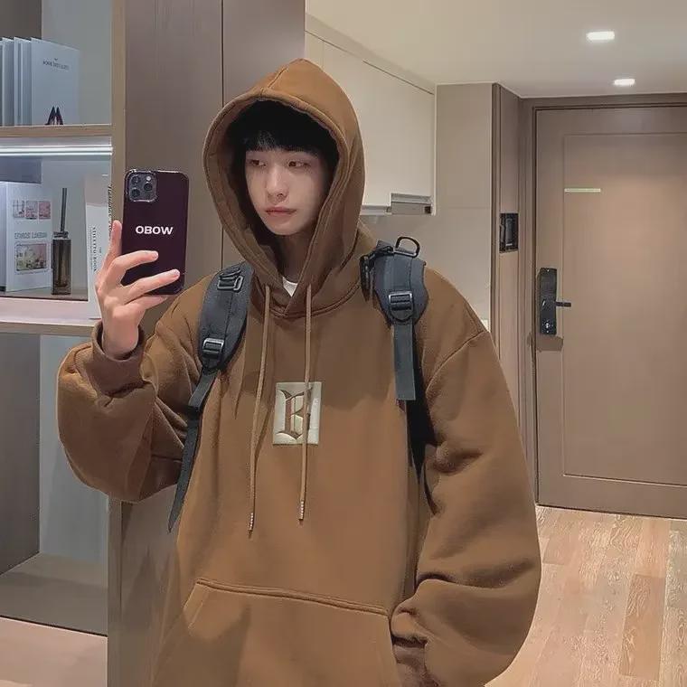 2024 Herbst/Winter Abstrakt Amerikanischer Buchstaben-Print Locker Geschnittener Hoodie für Paare