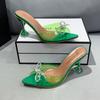 European Style Crystal Bow Tie Strap High Heels For Women With Pvc Upper And Rubber Sole
