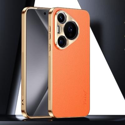 Cover Antiurto Placcato in Pelle Per Huawei Pura 70 Ultra P60 P50 P30 Pro + Plus Motivo Texture Lichee Custodia Protezione Lente