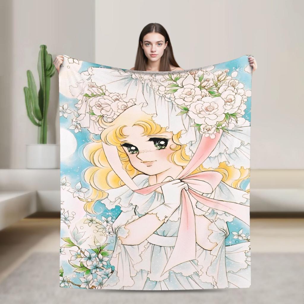 Candy Candy Cartoon Anime Blanket Flannel  Super Warm Throw Blanket for Outdoor Travel Bedspread