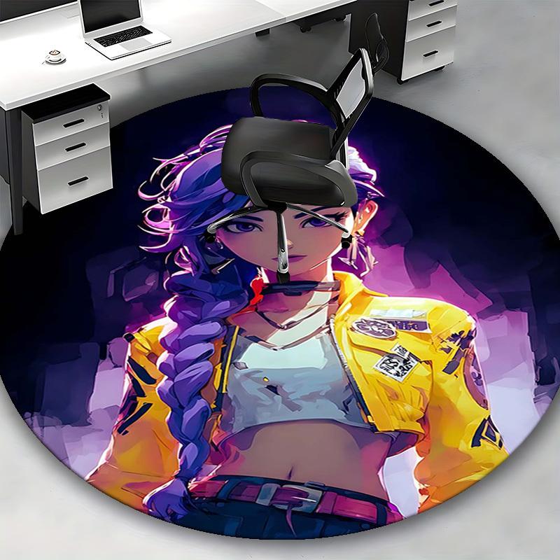 1pc Anime Design Round Carpet - Office Chair Mat with Purple Hair Girl Print, Suitable for Home Decor, Gaming Room