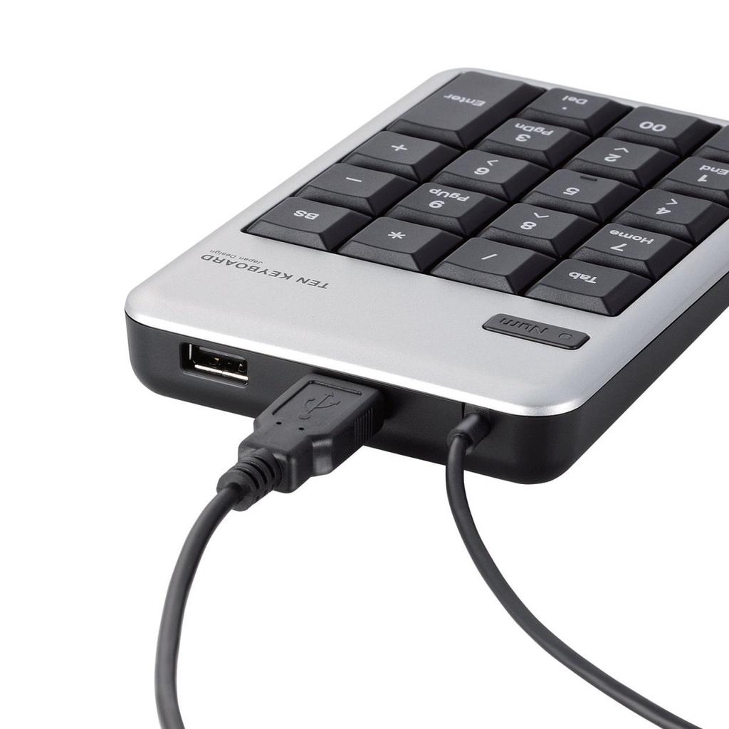 ELECOM TK-TCM012SV Wired Membrane Keypad, Medium Size, with USB Port, 10 Million Clicks, Silver