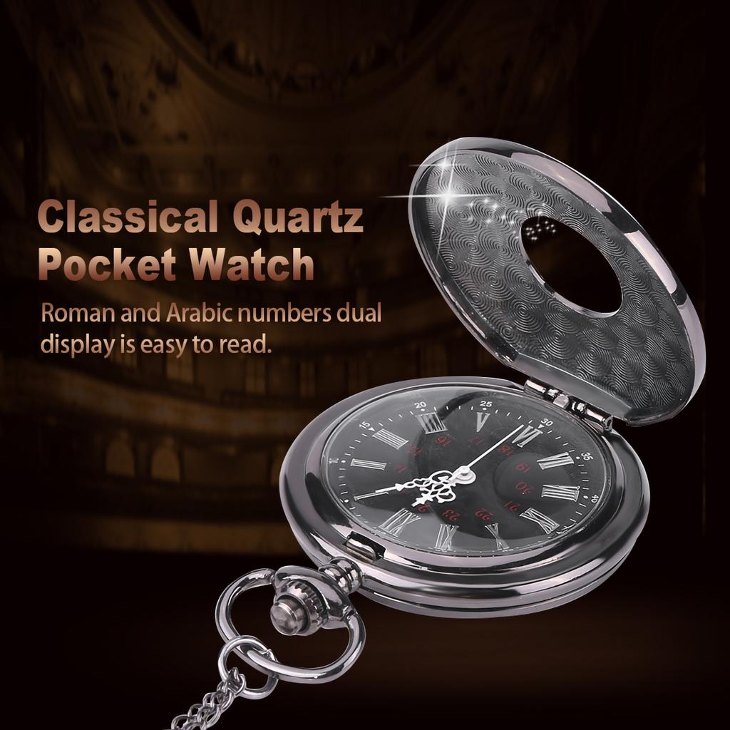 Classical Quartz Analog Alloy Pocket Watch Necklace Pendant with Chain