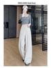 Women's Off-White Washed High-Waist Wide-Leg Jeans - Slimming, Versatile, Straight-Leg Casual Autumn Pants